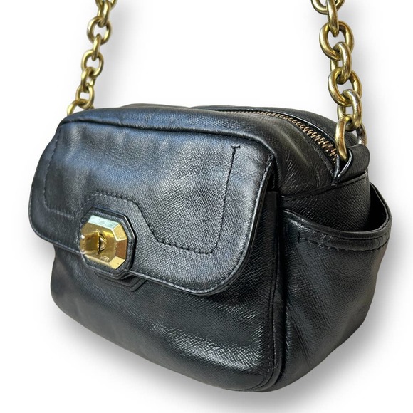 Coach Black Campbell Turnlock Leather Crossbody Camera Bag Chain Strap F24843 - Picture 3 of 14